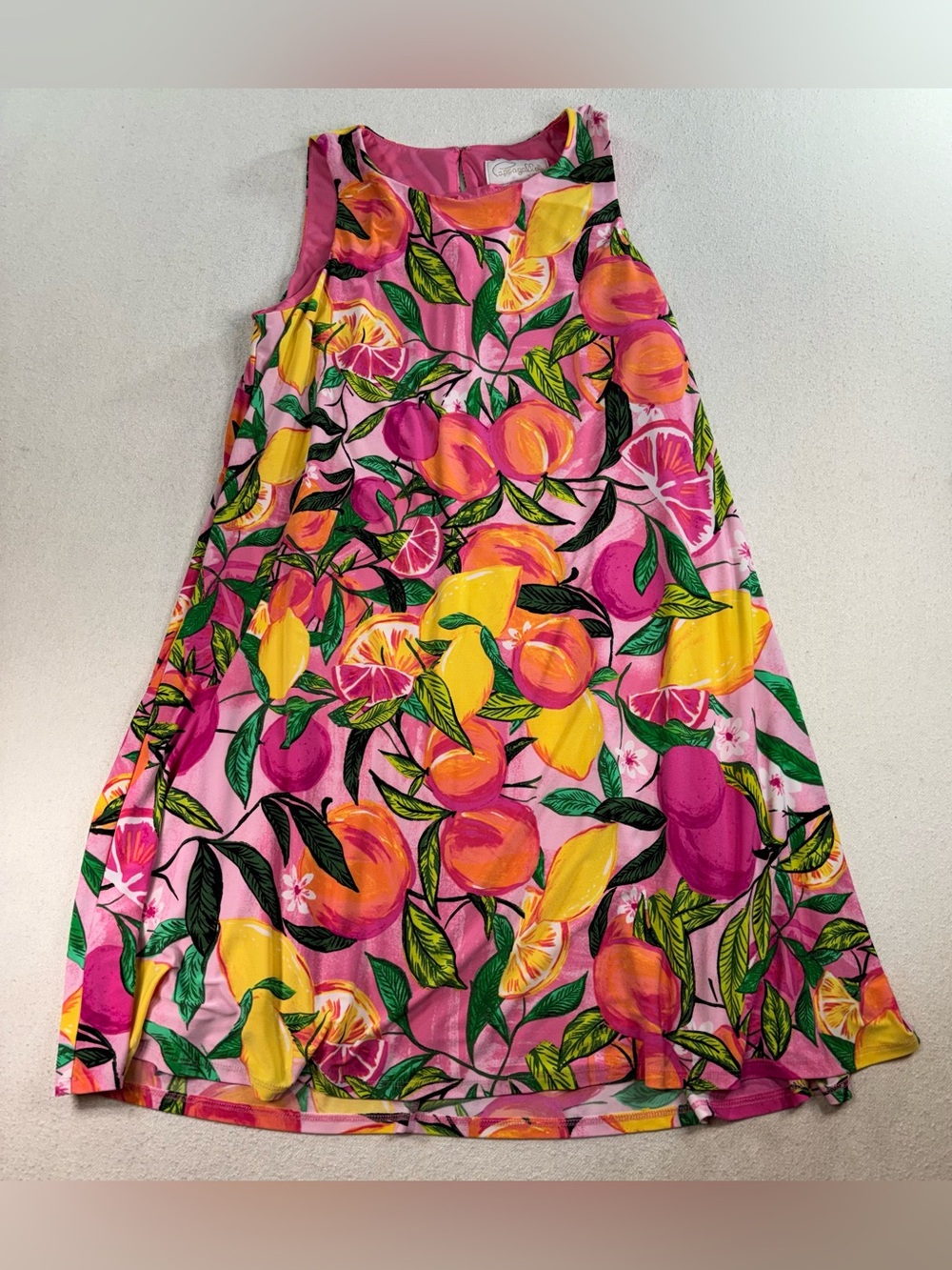 Cappagallo Pink Citrus Fruit Print Sleeveless Swing Dress Women’s Large L - Picture 2 of 8